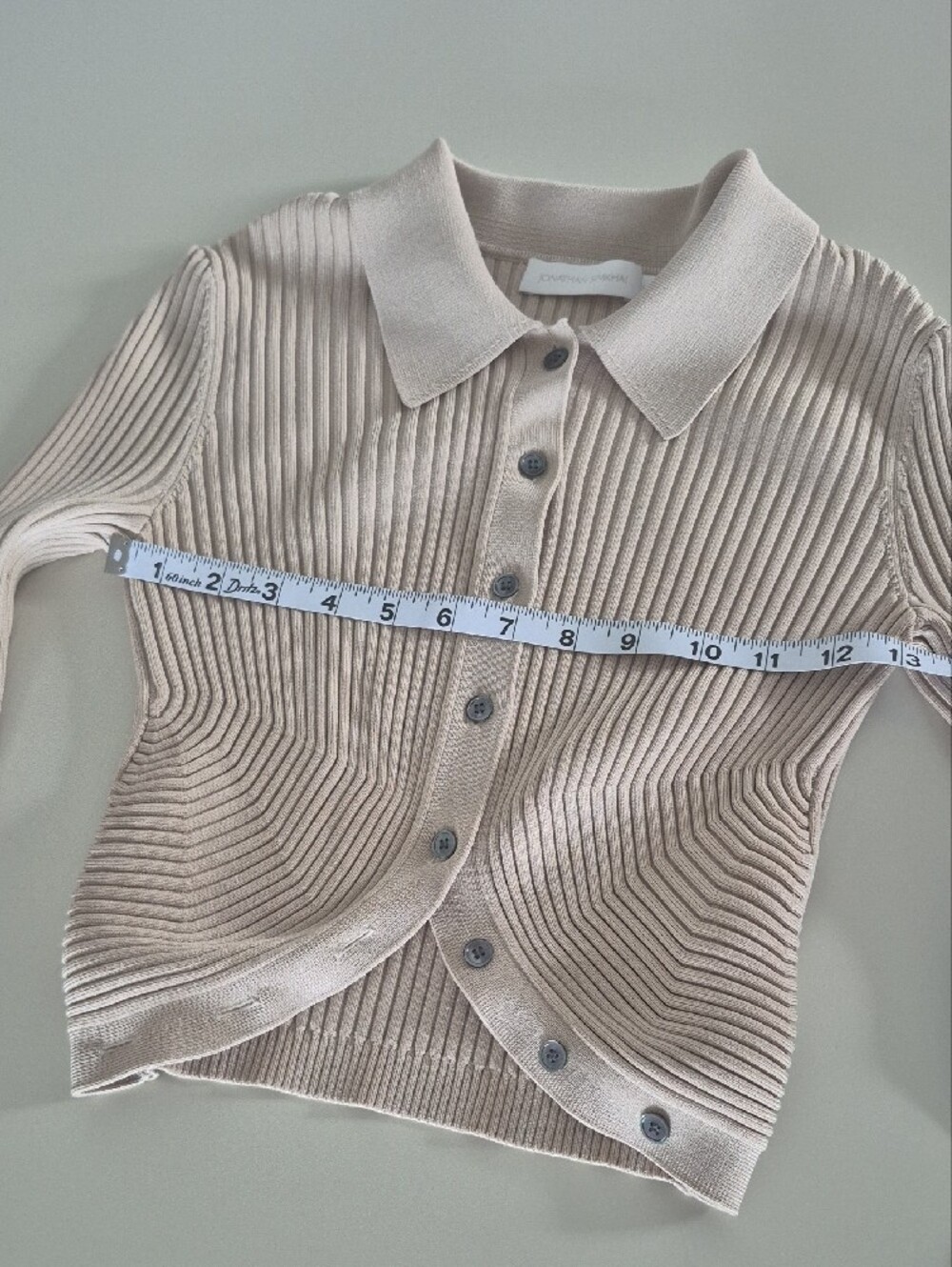 Simkhai Ribbed Collared Button-Front Beige Crop Sweater, Small - Picture 12 of 16